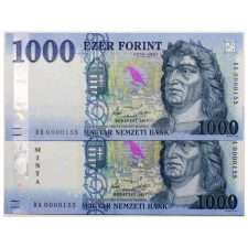 1000 Forint Bankjegy 2017 MINTA és DB alacsony azonos sorszámmal