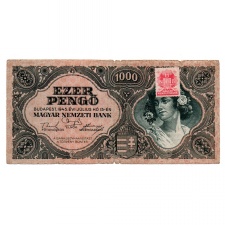 1000 Pengő Bankjegy 1945 F egyenes hármas a sorszámban Bélyeg