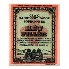 1916 Sopronnyék Hadifogolytábor 2 Fillér 