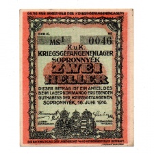 1916 Sopronnyék Hadifogolytábor 2 Fillér 