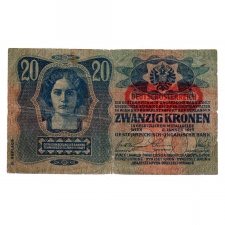 20 Korona Bankjegy 1913 II. kiadás Deutschösterreich bélyegzés G