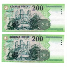 200 Forint Bankjegy 2002 FA sorszámkövető pár