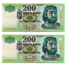 200 Forint Bankjegy 2002 FA sorszámkövető pár