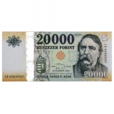 20000 Forint Bankjegy 2021 IH EXTRÉM alacsony sorszám IH0000007