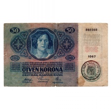 50 Korona Bankjegy 1914 Románia felülbélyegzéssel VG