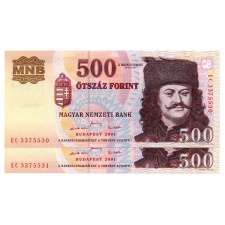 500 Forint Bankjegy 2001 EC UNC sorszámkövető pár