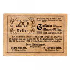 Ausztria Notgeld Mauer-Öhling 20 Heller 1920