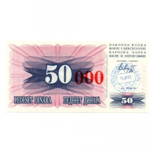 Bosznia-Hercegovina 50000 Dinár Bankjegy 1993 P55b Travnik