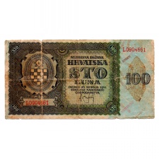 Horvátország 100 Kuna Bankjegy 1941 P2a VG