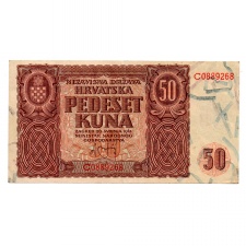 Horvátország 50 Kuna Bankjegy 1941 P1a gVF