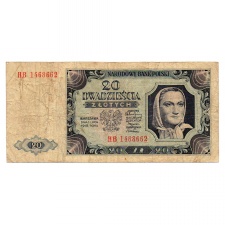 Lengyelország 20 Zloty Bankjegy 1948 P137a M137f