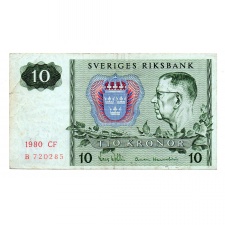 Svédország 10 Korona Bankjegy 1980 P52e