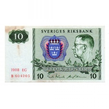 Svédország 10 Korona Bankjegy 1988 P52e