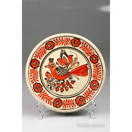 Korondi madaras piros-fehér fali tányér