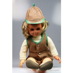   Retró vintage játék baba szőke haj kék pislogó szempár