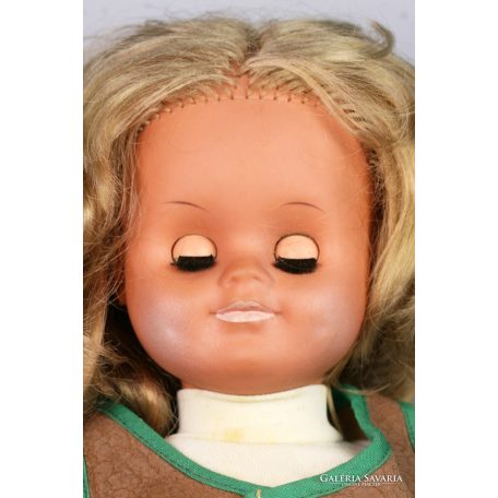 Retró vintage játék baba szőke haj kék pislogó szempár