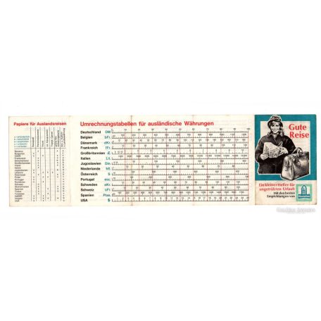 Valuta átváltó táblázat, Klosterfrau Jó utat! Egy kis segítség a felhőtlen nyaraláshoz német kiadvány 1960-as évek