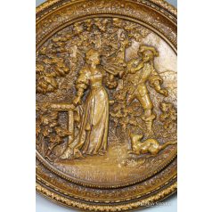   Díszes fali tál plasztikus dombormű jelenettel a "Der Trompeter von Säckingen" című munkából