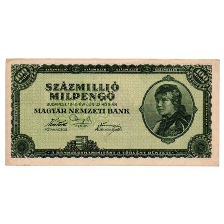 100 Millió Milpengő Bankjegy 1946 EF