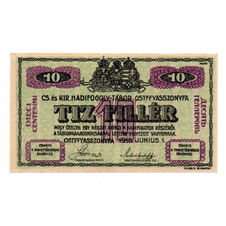 1916 Ostffyasszonyfa hadifogolytábor 10 Fillér