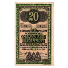 1916 Sopronnyék Hadifogolytábor 20 fillér