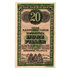 1916 Sopronnyék Hadifogolytábor 20 fillér