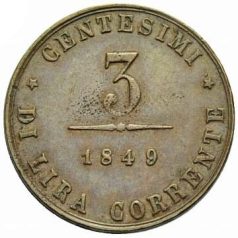1848 Szabadságharc Velence 3 Centesimi