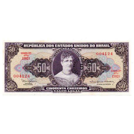 Brazilia 5 Centavos / 50 Cruzados Bankjegy 1966 P184a viszonylag alacsony sorszám
