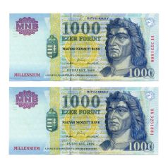   1000 Forint Bankjegy Millennium 2000 DB aEF sorszámkövető pár