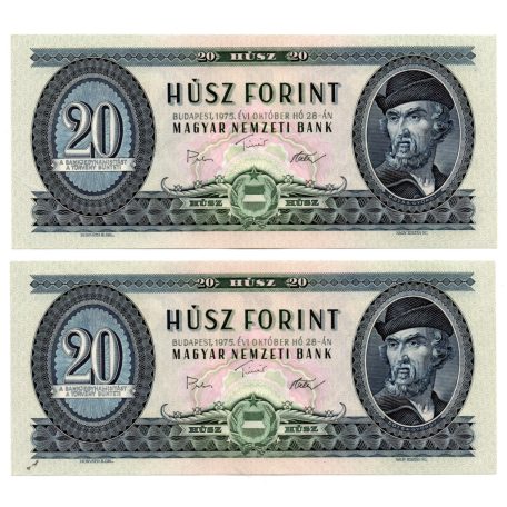 20 Forint Bankjegy 1975 gEF sorszámkövető pár