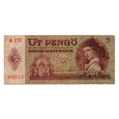5 Pengő Bankjegy 1939 F