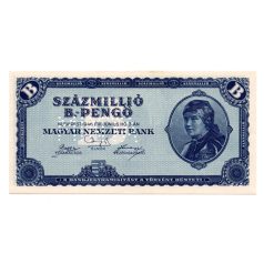 100 millió B.-Pengő Bankjegy 1946 MINTA perforációval