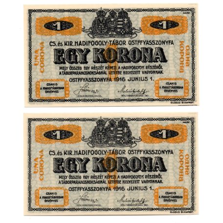 1916 Ostffyasszonyfa hadifogolytábor  1 Korona sorszámkövető pár