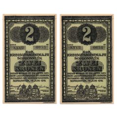   1916. Sopronnyék 2 Korona római sorozatszám, sorszámkövető pár