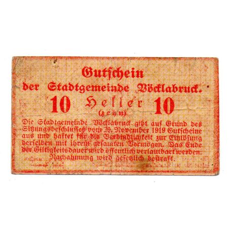 Ausztria Notgeld Vöcklabruck 10 Heller 1919