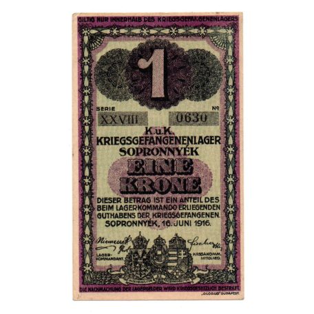 1916 Sopronnyék hadifogolytábor 1 Korona Római sorozat