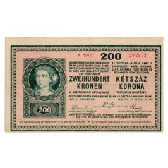 200 Korona Bankjegy 1918. vonalas hátoldal VF