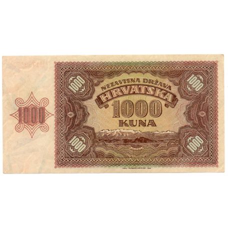 Horvátország 1000 Kuna Bankjegy 1941 P4a UNC