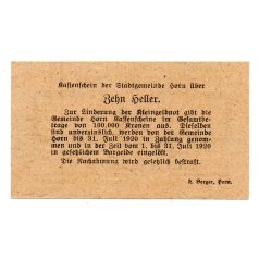 Ausztria Notgeld Horn 10 Heller 1920