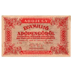   1 Millió Adópengő 1946 P53Ah F címer tükörkép és amelyeknek
