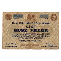 1916 Csót Hadifogolytábor 20 Fillér