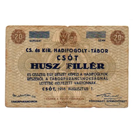 1916 Csót Hadifogolytábor 20 Fillér