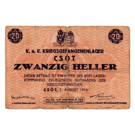 1916 Csót Hadifogolytábor 20 Fillér