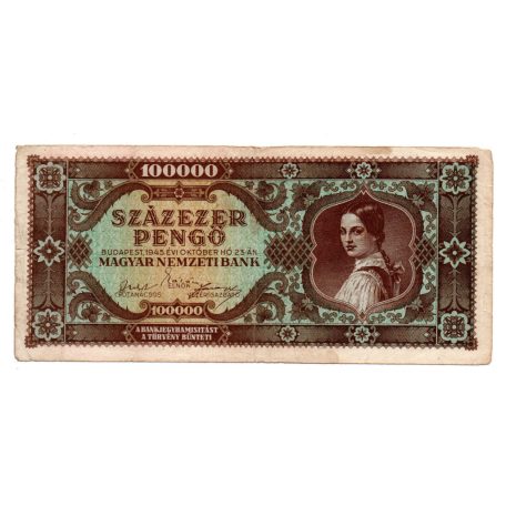 100000 Pengő Bankjegy 1945 F