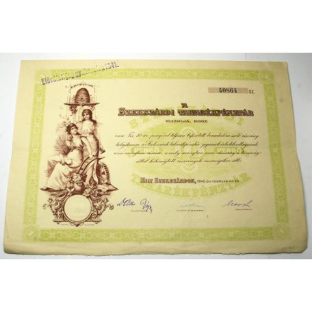 1940 Szekszárdi Takarékpénztár 10 Pengő Részvény