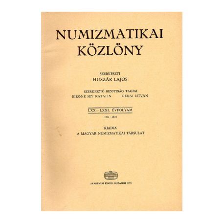 Numizmatikai Közlöny 70-71. évfolyam 1971-1972