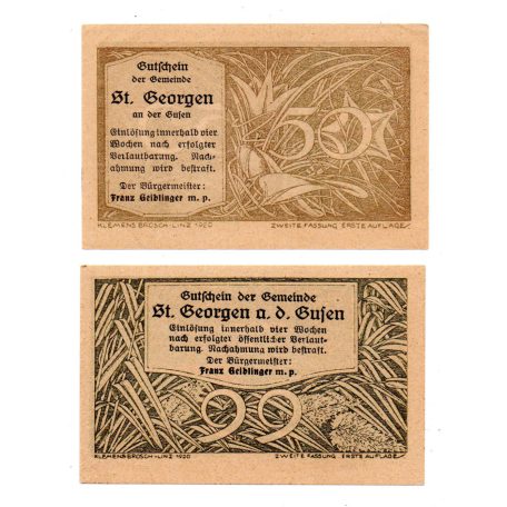 Ausztria Notgeld St. Georgen an der Gusen 50-99 Heller 1920 2 db