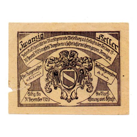 Ausztria Notgeld Wieselburg 20 Heller 1920