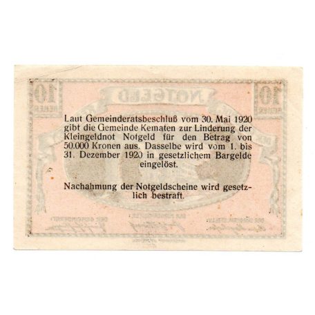 Ausztria Notgeld Kematen an der Krems 10 Heller 1920