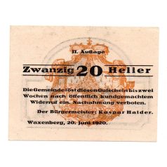 Ausztria Notgeld Waxenberg 20 Heller 1920